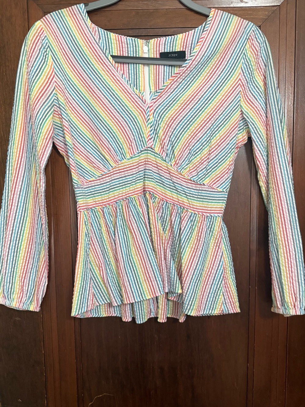 J. Crew Pastel Rainbow Striped Peplum Blouse